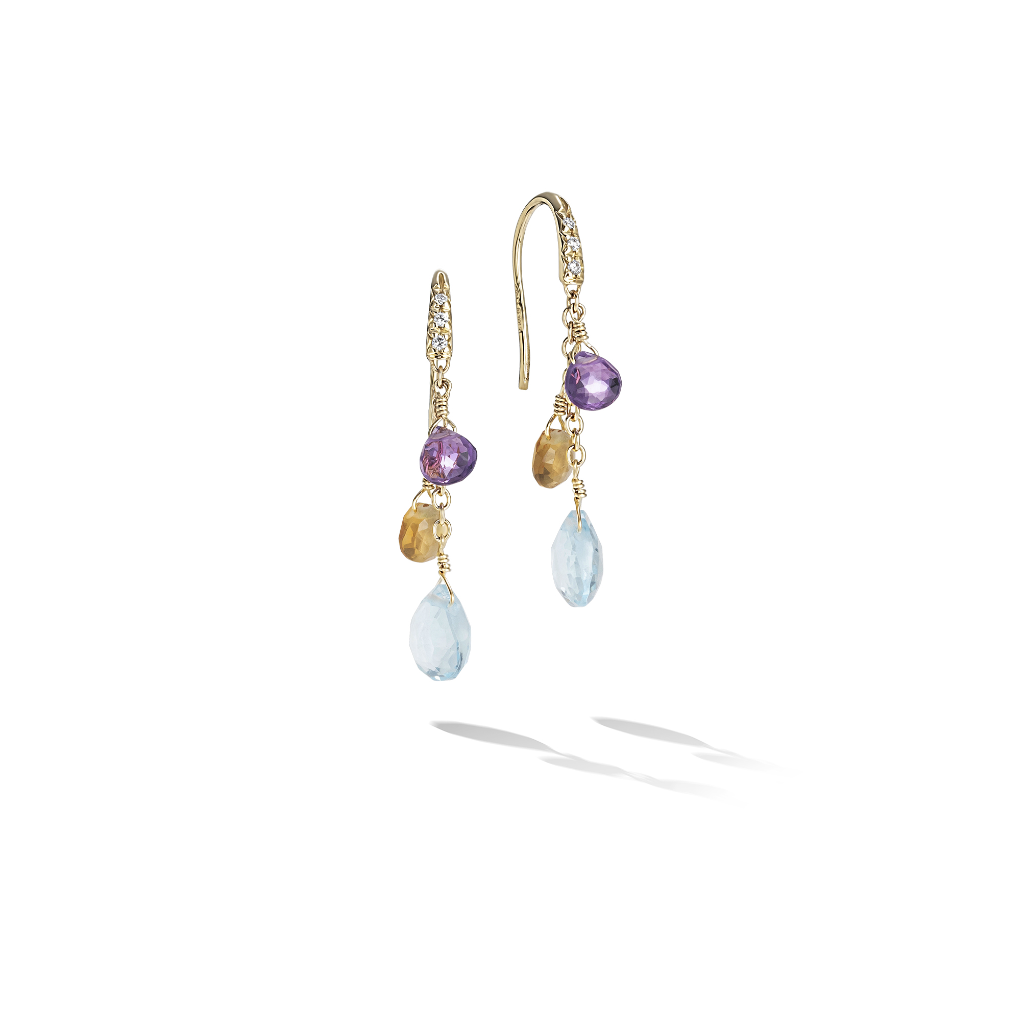 18K Yellow Gold Blue Topaz Gemstone and Diamond Drop Earrings